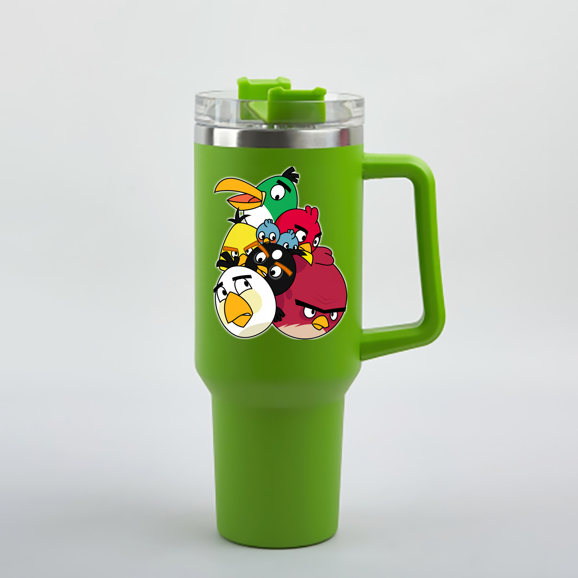 （画像用） Angry Birds アングリーバード 1200mL車用タンブラー - クリスタルステッカー（プラスチックストロー付き）